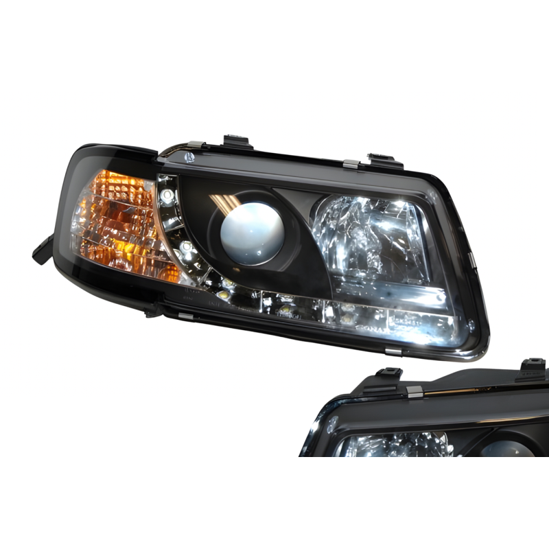 Audi A3 96-02, Model II, Black Set Of Headlamps with Day Lights