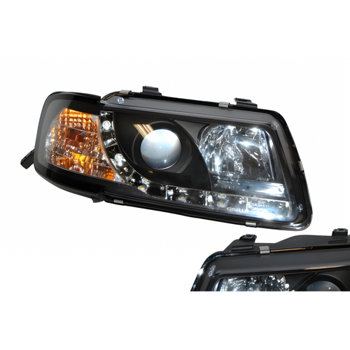 Audi A3 96-02, Model II, Black Set Of Headlamps with Day Lights